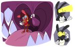 3_toes 4_fingers absurd_res antennae_(anatomy) anthro arthropod big_tongue big_uvula book cartoon_gloves cartoon_physics clothing duo eyewear feet fingers fly_(animal) fly_guy_(lecigzz) glasses hi_res in_mouth insect inside_mouth lagomorph lecigzz leporid male male/male mammal open_mouth pink_tongue rabbit reading reading_book red_tongue roderick_(tamerkoh) shirt slapstick slapstick_humor tail tank_top thick_tongue toes tongue toony topwear uvula uvula_grab uvula_play vore wearing_glasses wearing_gloves wearing_shirt wide_tongue