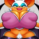 1:1 anthro bat big_breasts bottomwear breasts cleavage clothed clothing connthicc crop_top eyeshadow female fur green_eyes grin hi_res honduran_white_bat leaf-nosed_bat lips makeup mammal microbat midriff navel pants pubes rouge_the_bat sega shirt smile solo sonic_the_hedgehog_(series) tan_body thick_lips topwear white_body white_fur white_pubes wings yangochiropteran