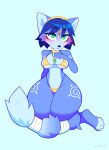 absurd_res anthro areola awfawl big_butt bikini blush blush_lines breasts butt canid canine clothing curvy_figure female fox hi_res hourglass_figure jewelry kneeling krystal_(star_fox) mammal nintendo shortstack smile solo star_fox swimwear thick_thighs two-piece_swimsuit wide_hips