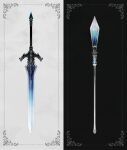  black_background border cross crystal fantasy grey_background highres lama_064 no_humans original staff sword texture weapon 