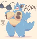 anthro areola belly big_belly big_breasts black_bra black_clothing black_underwear blush bouncing_breasts bra breasts broken_bra brown_areola brown_nipples claws clothing darkened_genitalia darkened_vulva dialogue english_text female female_anthro generation_1_pokemon genitals hi_res horn huge_breasts huge_thighs lace_bra motion_lines nidoqueen nintendo nipples offscreen_character overweight overweight_anthro overweight_female plump_labia pokemon pokemon_(species) showfran solo sudden_nudity tail text thick_tail thick_thighs undersized_clothing underwear voluptuous_anthro voluptuous_female vulva wardrobe_malfunction wide_eyed