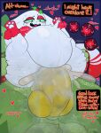 animal_genitalia anthro anthro_on_feral balls bestiality big_balls big_penis bodily_fluids butt christmas christmas_clothing christmas_headwear clothing cum cum_inflation cum_inside dialogue domestic_cat duo english_text extreme_penetration felid feline felis female feral genital_fluids genitals green_body headgear headwear holidays huge_balls huge_penis impregnation inflation junipurr knot knotted_penis lagomorph leporid male male/female mammal multiple_ova neck_tuft nonbinary_bunny organs orio_(nonbinary_bunny) ovum penetration penis rabbit red_clothing red_shirt red_topwear shirt size_difference sound_effects speech_bubble spread_butt spreading stomach tail text topwear tuft