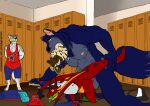 abdominal_bulge almost_fully_inside anal anal_knotting anal_penetration anthro basketball_uniform belly bench blue_body blue_bottomwear blue_clothing blue_fur blue_shorts blush bodily_fluids bottomwear bound brown_body brown_fur canid canine canis clothing coach colored discarded_clothing dragon drooling eye_roll eyes_closed feet_first forced forced_anal forced_knotting fur genitals group hyena inside jockstrap knot knotted_penis knotting larger_pred locker locker_bench locker_room looking_pleasured male male/male male_pred male_raped mammal multiple_prey musclegut muscular muscular_pred mythological_canine mythological_creature mythological_scalie mythology nipples oral_vore orange_body orange_locker orgasm orgasm_face pecs penetration penis pink_nipples rape red_body red_clothing red_eyes red_shirt red_topwear saliva saliva_covered scalie sex shirt shorts size_difference smaller_penetrated sports_team sportswear standing striped_hyena tail tail_grab tail_pull tan_body tan_fur topwear underwear uniform unwilling_prey vore werecanid werecanine werecreature werewolf whistle_(object) whistle_around_neck white_clothing white_shirt white_topwear whitecolt_productions wide_eyed willing_pred wolf yellow_eyes