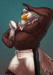 accipitrid accipitriform anthro avian award bald_eagle baseball_cap beak biped bird blueteaa bottomwear clothed clothing eagle hat headgear headwear hi_res looking_at_viewer male musclegut muscular muscular_anthro muscular_male navel nfl philadelphia_eagles sea_eagle shorts solo tail topless trophy