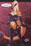 2022 3_toes anthro armwear aroused big_breasts bird_wyvern bodily_fluids breasts capcom clothing corset dialogue dominatrix elbow_gloves english_text eyebrow_piercing eyelashes facial_piercing fangs feet female fur genital_fluids genitals gloves grin grinning_at_viewer handwear head_tuft hi_res isabella_(lunarnobis) izuchi latex latex_armwear latex_clothing latex_corset latex_elbow_gloves latex_gloves latex_handwear latex_legwear latex_lingerie latex_thigh_highs latex_topwear legwear lingerie long_tail looking_at_viewer lunarnobis monster_hunter non-mammal_breasts orange_body orange_fur piercing profanity riding_crop scales signature smile smiling_at_viewer solo standing tail talking_to_viewer teeth text thigh_highs toes topwear tuft vaginal_fluids ventral_scales vulva whip yellow_sclera