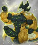 abs absurd_res anthro balls barazoku biceps big_muscles big_penis black_body black_horn black_penis bone bone_mask digital_media_(artwork) dragon electricity electricity_manipulation elemental_manipulation erection flexing flexing_bicep front_view genitals head_horn hi_res horn huge_muscles long_tail male mask mixterart muscular muscular_arms muscular_thighs mythological_creature mythological_scalie mythology nipples nude pecs penis scalie serratus skull skull_mask solo tail thick_horn trapezius vein veiny_muscles wingless_dragon yellow_body yellow_glow zefu_(mixterart)