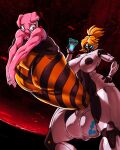 4:5 absurd_res android anthro ayojayo balls big_balls big_penis blonde_hair bre-3 cock_vore domestic_pig duo female genitals gynomorph gynomorph/female hair hi_res huge_balls huge_penis humanoid hyper hyper_balls hyper_genitalia hyper_penis intersex intersex/female machine mammal metallic_body penile penis pink_body recycling_symbol robot suid suine sus_(pig) symbol unwilling_prey vore white_body