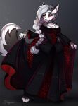 alternate_costume alternative_fashion anthro breasts canid canid_demon canine canis choker cleavage clothed clothing demon dress female freyana goth hellaverse hellhound helluva_boss hi_res jewelry loona_(helluva_boss) mammal mythological_canine mythological_creature mythology necklace smile solo wolf