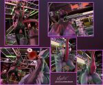 3d_(artwork) anthro attribute_theft avian balls big_breasts blender_(artwork) breasts comic digital_media_(artwork) duo ejaculation erection generation_7_pokemon genitals gynomorph hi_res hiddenmask18 intersex licking licking_lips male nightclub nintendo penis pokemon pokemon_(species) salazzle size_theft tail tail_fetish tail_mouth text tongue tongue_out unusual_anatomy unusual_tail url