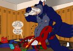 abdominal_bulge anal animal_genitalia animal_penis anthro asking balls basketball_uniform belly bench big_belly blue_body blue_fur bodily_fluids canid canine canine_genitalia canine_penis canis clothing coach colored dialogue discarded_clothing dragon drooling english_text erection eye_roll forced forced_anal forced_knotting fur gag genitals group head_first horn inside jockstrap kneeling knot knotted_penis knotting larger_pred locker locker_bench locker_room male male/male male_pred male_prey mammal muffled multiple_prey musclegut muscular muscular_pred mythological_canine mythological_creature mythological_scalie mythology navel nipples nude nude_pred nude_prey open_mouth oral_vore orange_body orange_eyes orange_locker penis pink_nipples pink_penis profanity rape red_body red_eyes saliva scalie sex sex_with_pred size_difference speech_bubble sports_team sportswear tail talking_to_pred teeth text tongue trio underwear uniform unwilling_prey vore werecanid werecanine werecreature werewolf whistle_(object) whistle_around_neck whitecolt_productions willing_pred wings wolf