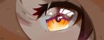  1girl bag brown_eyes brown_hair close-up commentary english_commentary eye_focus glowing glowing_eye highres hololive hololive_english nanashi_mumei sparkling_eyes tedomi_kiro 