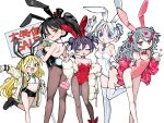  5girls :o :p ;o ;p agoshi_sakina animal_ear_hairband animal_ear_headwear animal_ears arm_up ass back backless_leotard backless_outfit bag banknote bare_shoulders black_hair black_leotard black_shorts black_socks blonde_hair blowing_kiss blue_bow blue_bowtie blue_eyes blue_necktie blush bow bowtie breasts brown_eyes brown_pantyhose card choker cleavage closed_mouth coat collar commentary_request covered_navel crop_top detached_collar double_bun down_jacket fake_animal_ears fake_tail flat_chest fur-trimmed_coat fur-trimmed_jacket fur_coat fur_jacket fur_trim gloves green_bow green_eyes grey_hair hair_between_eyes hair_bow hair_bun hair_ornament hairband hairclip half-closed_eyes hand_up handbag hat heart heart_hair_ornament highleg highleg_leotard highres holding holding_bag holding_card holding_money holding_sign jacket jacket_partially_removed jewelry kneepits kokaki_mumose large_breasts leaning_forward leg_up leotard long_hair long_sleeves looking_at_viewer looking_back mahjong mahjong_tile medium_breasts micro_shorts midriff mini_hat mini_top_hat money multiple_girls navel necktie null-meta off_shoulder one_eye_closed open_clothes open_jacket open_mouth pantyhose parted_lips pink_bow pink_bowtie pink_coat pink_jacket pink_leotard playboy_bunny ponytail puffy_long_sleeves puffy_sleeves purple_hair rabbit_ears rabbit_tail red_bow red_bowtie red_hairband red_leotard shinohara_kogome shirt shoes short_necktie short_shorts shorts shoulder_bag side-tie_leotard sideboob sidelocks sign simple_background single_hair_bun sleeveless small_breasts smile socks souen_chiaki standing standing_on_one_leg strapless strapless_leotard swept_bangs tail takada_shiyuki thigh_strap thighhighs tongue tongue_out top_hat twintails two_side_up uozumi_kurumi v v-shaped_eyebrows very_long_hair white_collar white_gloves white_hair white_jacket white_leotard white_thighhighs white_wrist_cuffs wrist_cuffs yellow_eyes 