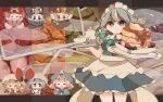  6+girls ameya_(kappadoll) animal_ears apron back_bow bandaged_arm bandages bat_wings blonde_hair blue_bow blue_dress blue_eyes blue_hair blue_hat blue_kimono blueberry bow braid brown_hat bun_cover closed_mouth collared_shirt commentary_request dango double_bun dress eating flandre_scarlet floppy_ears food food_request fruit green_bow grey_hair grey_hoodie hair_bow hair_bun hat holding holding_tray hood hoodie ibaraki_kasen izayoi_sakuya japanese_clothes kimono letterboxed long_hair maid maid_headdress mob_cap multicolored_wings multiple_girls one_side_up orange_shirt pancake pancake_stack pinafore_dress pink_hair rabbit_ears rabbit_girl red_eyes red_tabard red_vest remilia_scarlet ringo_(touhou) saigyouji_yuyuko shirt sleeveless sleeveless_dress smile strawberry strawberry_slice tabard touhou tray triangular_headpiece twin_braids vest wagashi waist_apron white_apron white_bow white_hat white_shirt wings yorigami_shion 