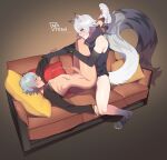  2boys ahoge anal animal_ear_fluff animal_ears animal_feet arched_back artist_logo artist_name black_gloves blush closed_eyes commentary couch cum cum_on_body cum_on_male ejaculating_while_penetrated ejaculation elbow_gloves english_commentary english_text gloves grey_hair hair_between_eyes hand_on_another's_arm hand_on_another's_leg highres large_tail legs_on_another's_shoulders logo long_sleeves male_focus male_penetrated matemi multiple_boys on_couch open_mouth pale_skin patreon_logo patreon_username penis pillow projectile_cum seth_lowell sex shoes short_hair sitting smile sneakers snow_leopard_boy snow_leopard_ears snow_leopard_tail socks tail teeth testicles white_hair wise_(zenless_zone_zero) yaoi zenless_zone_zero zipper 