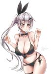  1girl airbo bikini breasts cleavage five-seven_(girls&#039;_frontline) girls&#039;_frontline highres large_breasts light_brown_eyes long_hair navel ponytail silver_hair skindentation solo swimsuit very_long_hair 