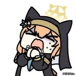  >_< 1girl animal_ears animated animated_gif artist_name blue_archive cat_ears cat_girl chibi closed_eyes commentary d: desperation dx flower hair_between_eyes hair_flower hair_ornament halo hands_up long_hair long_sleeves lowres mari_(blue_archive) nun nun_headdress open_mouth orange_hair praying seseren simple_background solo sweatdrop trembling upper_body white_background yellow_halo 