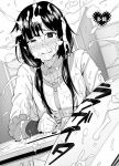  1girl blush bukkake content_rating copyright_request crying cum cum_on_clothes cum_on_hair dress empty_eyes excessive_cum facial greyscale highres holding long_hair long_sleeves low_twintails monochrome parted_lips projectile_cum solo tearing_up tears twintails wakamesan writing 