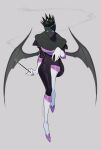  1girl bat_wings black_crown black_skin blank_eyes blue_eyeshadow boots breasts carapacian_(homestuck) cigarette_holder cleavage colored_skin commentary cosplay crown english_commentary eyeshadow gloves grey_background highres homestuck indigonite jewelry makeup ring rouge_the_bat rouge_the_bat_(cosplay) simple_background smile snowman_(homestuck) solo sonic_(series) white_gloves wings 