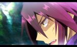  1boy close-up colored_eyebrows colored_eyelashes commentary_request cross_scar hair_between_eyes letterboxed looking_ahead male_focus mizuchaya_youkan official_alternate_color open_mouth outdoors profile purple_scarf scar scar_on_cheek scar_on_face scarf sekaiju_no_meikyuu sekaiju_to_fushigi_no_dungeon shinobi_(sekaiju) shinobi_1_(sekaiju) solo sweat teeth tongue upper_teeth_only yellow_eyes 