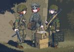  3girls ammunition_pouch blonde_hair blue_eyes boots briefcase brown_hair camouflage camouflage_helmet camouflage_jacket camouflage_pants combat_helmet crate erica_(naze1940) explosive gewehr_43 grenade gun handgun hat helmet highres holding holding_gun holding_weapon holster jacket long_sleeves map_(object) military military_combat_uniform military_fatigues military_uniform multiple_girls original pants peaked_cap pouch ppsh-41 reichsadler rifle short_hair shoulder_holster siegrunen soldier ss_insignia stahlhelm stick_grenade stielhandgranate submachine_gun totenkopf waffen-ss walther_p38 weapon world_war_ii 