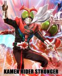  1boy animification arm_up character_name commentary_request copyright_name gloves k2_shokai kamen_rider kamen_rider_stronger kamen_rider_stronger_(series) kamen_rider_stronger_charge_up male_focus rider_belt scarf tokusatsu twitter_username white_scarf 