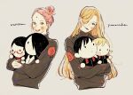  3boys 3girls arm_warmers black_eyes black_hair black_jacket black_sweater blonde_hair blue_eyes blush boruto:_naruto_next_generations boruto:_naruto_the_movie boruto_(series) chibi commentary couple earrings english_text facial_mark family forehead_jewel forehead_mark glasses green_eyes hair_between_eyes hair_bun hair_over_one_eye haruno_sakura head_tilt holding holding_stuffed_toy hugging_doll hugging_object husband_and_wife jacket jewelry konohagakure_shinobi_uniform konohagakure_symbol light_smile lips lipstick long_hair looking_at_viewer makeup messy_hair mother_and_child mother_and_daughter mother_and_son multiple_boys multiple_girls nail_polish naruto:_the_last naruto_(series) naruto_shippuuden omuyama_omu pale_skin parent_and_child parted_lips pink_hair pink_lips pink_nails red_jacket red_lips sai_(naruto) single_hair_bun smile stuffed_toy sweater swept_bangs turtleneck turtleneck_sweater uchiha_sarada uchiha_sasuke untranslatable_commentary vest waistcoat white_jacket yamanaka_ino yamanaka_inojin 
