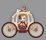  1girl aluce beatrice_(umineko) blonde_hair blue_eyes blush bug butterfly car chibi dress flower grey_background ground_vehicle hair_ornament hand_on_lap happy insect long_dress looking_at_viewer motor_vehicle necktie open_mouth pillow shiny shiny_clothes shiny_hair shiny_skin simple_background sitting smile solo tied_hair umineko_no_naku_koro_ni wheel 