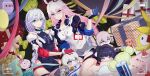  2girls absurdres ai-chan_(honkai_impact) animal_ears bangs blue_eyes blue_gloves braid braided_ponytail breasts bronya_zaychik bronya_zaychik_(yamabuki_armor) bupa_chila camera can cleavage closed_mouth doll food fox_ears fruit gift gloves hair_between_eyes hair_ornament headphones headphones_around_neck highres holding homei_(honkai_impact) homu_(honkai_impact) honkai_(series) honkai_impact_3rd huge_filesize kallen_kaslana kallen_kaslana_(ritual_imayoh) kiana_kaslana kiana_kaslana_(white_comet) long_hair looking_at_viewer multiple_girls party pink_hair purple_eyes raiden_mei raiden_mei_(crimson_impulse) red_gloves see-through_shirt seiza sitting smile soda_can strawberry viewfinder white_hair yae_sakura yae_sakura_(goushinnso_memento) 