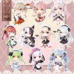  6+girls :o aki_rinco alice_mana alice_mana_channel animal_ear_fluff animal_ears apple apron bat_hair_ornament black_bow black_hair blonde_hair bow broom brown_eyes brown_hair cake chaodian chibi chucolala coffee_cup coffee_pot cookie cup disposable_cup enfer_mirei eyebrows_visible_through_hair food fox_ears fruit green_hair hair_ornament hair_over_one_eye hair_ribbon hairband hat heart highres hinata_cocomi hiseki_erio indie_virtual_youtuber kitsune koala komori_chiyu light_brown_hair long_hair looking_at_viewer maid maid_apron maid_headdress multicolored_hair multiple_girls noir_(noworld) noworld omurice one_eye_closed open_mouth orange_eyes pink_eyes pink_hair ponytail project-sp pudding_(project-sp) red_eyes ribbon shiina_nanoha shiro_kuma_shake silver_hair smile tomato_juice twintails two-tone_hair virtual_youtuber white_hair xinyue_bingbing 