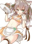  1girl :d animal_ear_fluff animal_ears apron aqua_eyes arm_cuffs bangs bikini bikini_top black_ribbon brown_hair burger cat_ears cat_tail eyebrows_visible_through_hair flag food frilled_bikini frilled_gloves frilled_hairband frills gloves hair_between_eyes hair_ribbon hairband halterneck holding holding_plate hololive looking_at_viewer maid_bikini micro_bikini natsuiro_matsuri navel nekono open_mouth orange_bikini orange_neckwear orange_skirt plate ribbon sketch skirt smile solo stomach swimsuit tail twintails virtual_youtuber wavy_hair white_flag white_gloves white_legwear 