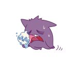  &gt;_&lt; commentary gen_1_pokemon gen_5_pokemon gengar licking no_humans open_mouth pokemon pokemon_(creature) simple_background ssalbulre sweat tongue tongue_out upper_teeth vanillite white_background 