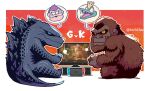  blue_eyes crown donkey_kong donkey_kong_(series) fur godzilla godzilla_(series) godzilla_vs_kong gorilla king_k._rool king_kong king_kong_(series) looking_at_viewer nintendo_switch rariatto_(ganguri) scales speech_bubble super_smash_bros. television yellow_eyes 