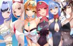  6+girls absurdres alternate_costume android black_swimsuit breasts chest_jewel collage column_lineup competition_swimsuit highres kos-mos_re: large_breasts morag_ladair_(obligatory_leave)_(xenoblade) morag_ladair_(xenoblade) multiple_girls mythra_(radiant_beach)_(xenoblade) mythra_(xenoblade) nia_(blade)_(xenoblade) nia_(xenoblade) one-piece_swimsuit poppi_(xenoblade) poppi_qtpi_(xenoblade) pyra_(pro_swimmer)_(xenoblade) pyra_(xenoblade) red_swimsuit risumi_(taka-fallcherryblossom) swimsuit two-tone_swimsuit xenoblade_chronicles_(series) xenoblade_chronicles_2 