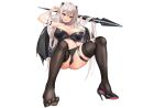  breasts cameltoe choker cleavage garter gray_hair horns lillly long_hair original panties pointed_ears red_eyes skirt spread_legs thighhighs third-party_edit twintails underwear upskirt white wings 