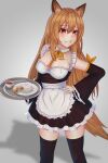  absurd_fox animal_ears arknights ceobe_(arknights) inumimi maid no_bra tail thighhighs 