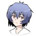  ayanami_rei blue_hair collar commentary expressionless eyebrows_visible_through_hair looking_at_viewer neon_genesis_evangelion red_eyes red_headwear sasihmi shirt short_hair simple_background tagme white_background white_collar 