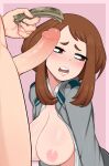  afrobull boku_no_hero_academia breasts nipples no_bra open_shirt penis seifuku uncensored uraraka_ochako 