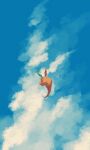  cloud commentary day dragonite flying from_behind gen_1_pokemon no_humans outdoors pokemon pokemon_(creature) sky solo wulie_errr 