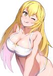  +_+ 1girl ;q blonde_hair breasts cleavage commentary_request crop_top hair_between_eyes large_breasts long_hair looking_at_viewer naughty_face one_eye_closed shokuhou_misaki sikijou77o smile solo symbol-shaped_pupils toaru_kagaku_no_railgun toaru_majutsu_no_index tongue tongue_out very_long_hair yellow_eyes 