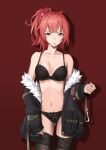  1girl alternate_headwear breasts girls&#039;_frontline hakugin006 highres lingerie medium_breasts mp7_(girls&#039;_frontline) navel partially_undressed red_hair short_hair solo underwear 