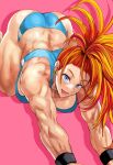  1girl ass bandaid bandaid_on_face breasts buruma captain_mizuki daraz18aka earrings highres jewelry large_breasts long_hair looking_at_viewer muscular muscular_female one-punch_man open_mouth ponytail solo sports_bra sweat wristband 