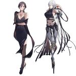  1girl black_dress black_hair breasts character_request cleavage cyborg dress duoyuanjun girls&#039;_frontline high_heels mechanical_arms mechanical_legs nyto_(girls&#039;_frontline) paradeus prosthesis prosthetic_arm prosthetic_leg short_hair sleeveless spoilers third-party_source transformation white_hair 
