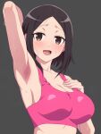  arm_up armpits black_hair bra breasts cleavage close-up dumbbell_nan_kilo_moteru? highres large_breasts mole mole_under_eye pink_bra sports_bra sweat tachibana_satomi tedain underwear 