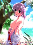  beach breast_squeeze breasts copyright_name day final_fantasy final_fantasy_v green_eyes hima huge_breasts lenna_charlotte_tycoon nipples outdoors pink_hair solo topless water white_mage 