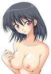  black_hair blush breasts lowres medium_breasts mikagami_sou nipples nude open_mouth red_eyes school_rumble short_hair solo sweat tsukamoto_yakumo upper_body 