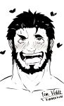  1boy ahegao bara beard blush close-up commission cropped_shoulders face facial_hair fate/zero fate_(series) hair_strand heart heart-shaped_pupils highres iskandar_(fate) kimakkun male_focus mature_male mouth_drool open_mouth second-party_source sexually_suggestive short_hair solo symbol-shaped_pupils tearing_up 