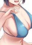  1girl bare_arms bare_shoulders bikini blue_bikini blue_hair breasts cleavage head_out_of_frame highres kantai_collection kiritto large_breasts navel open_mouth short_hair simple_background solo souryuu_(kancolle) swimsuit white_background 