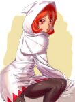  1girl ashiomi_masato brown_eyes closed_mouth final_fantasy final_fantasy_iii hood looking_at_viewer orange_hair pantyhose refia robe short_hair simple_background solo white_background white_mage 