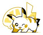  :3 :d artsy-rc commentary english_commentary full_body gen_1_pokemon highres looking_at_viewer monochrome no_humans one_eye_closed open_mouth pikachu pokemon pokemon_(creature) simple_background smile solo white_background yellow_theme 