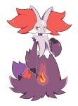 :3 alternate_color artsy-rc closed_mouth commentary delphox english_commentary furry gen_6_pokemon highres holding holding_stick looking_at_viewer no_humans pokemon pokemon_(creature) shiny_pokemon simple_background smile solo stick white_background 